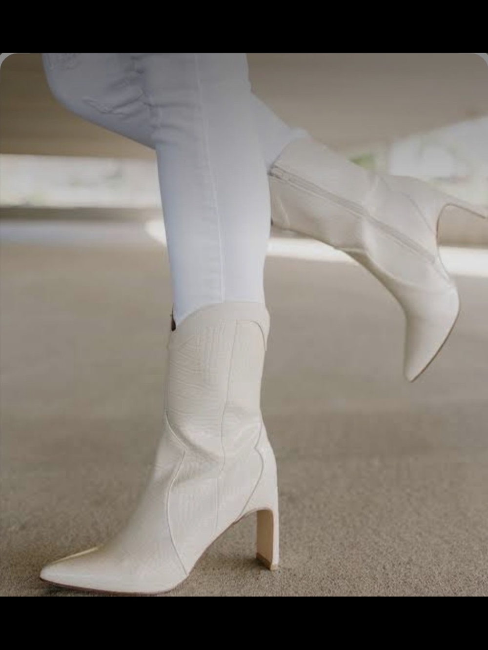 Chinese Laundry Cream Pointed-Toe Mid-Calf Heeled Boots. Sz 7